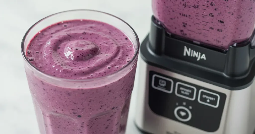 An Alaskan blueberry bliss smoothie blended with Ninja Blast recipes.