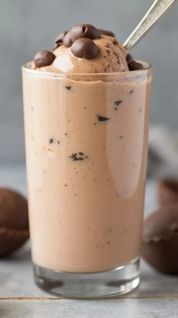 Chocolate Ninja Creami protein ice cream in a bowl with almond toppings