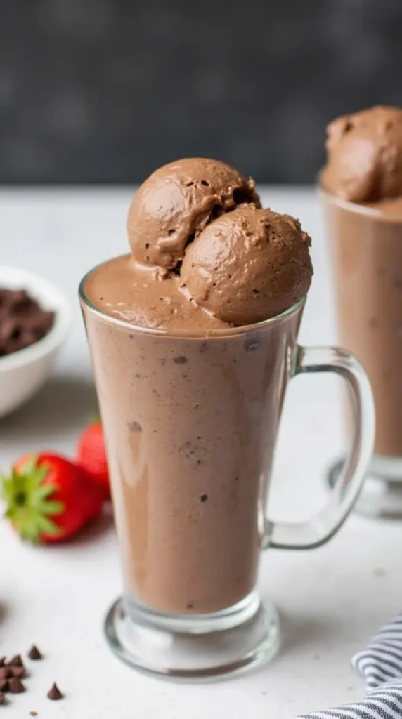 Chocolate Ninja Creami protein ice cream in a bowl with almond toppings