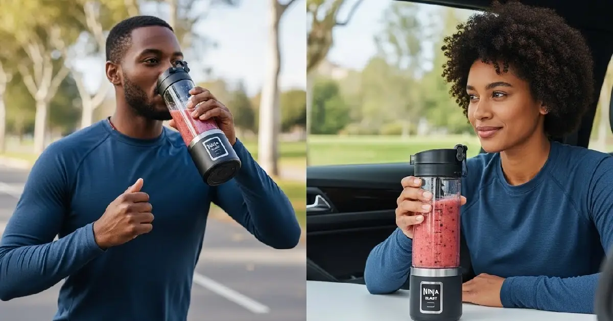 Person Enjoying a Healthy Ninja Blast Max Smoothie On-the-Go